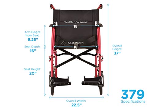 NOVA Medical Products Ultra Lightweight Transport Chair, Red J18370