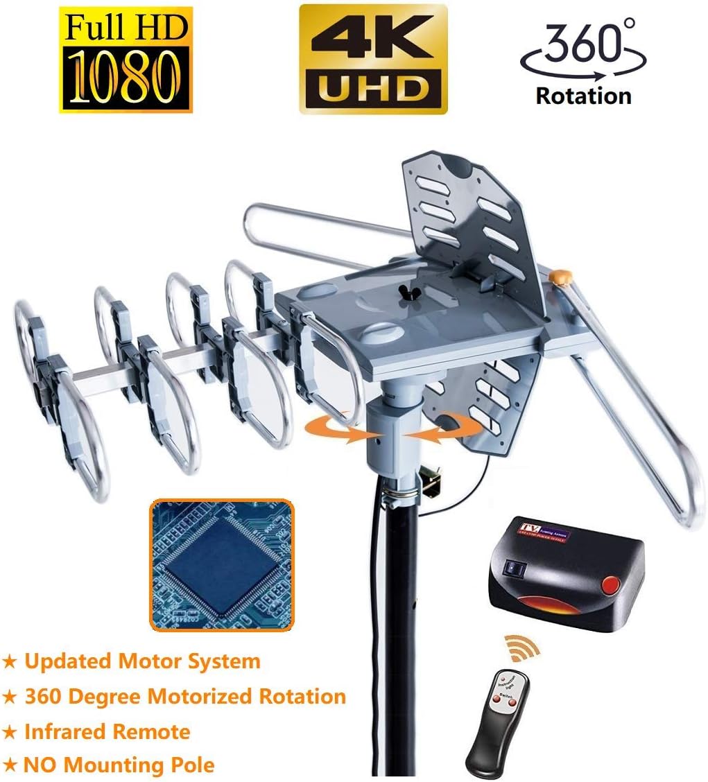 Amplified Outdoor HDTV Antenna 150 Miles, 360° Rotation, Supports 2 TVs Q693