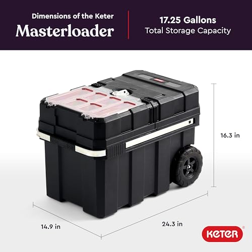 Keter Masterloader Resin Rolling Tool Box with Locking System, Black E51235