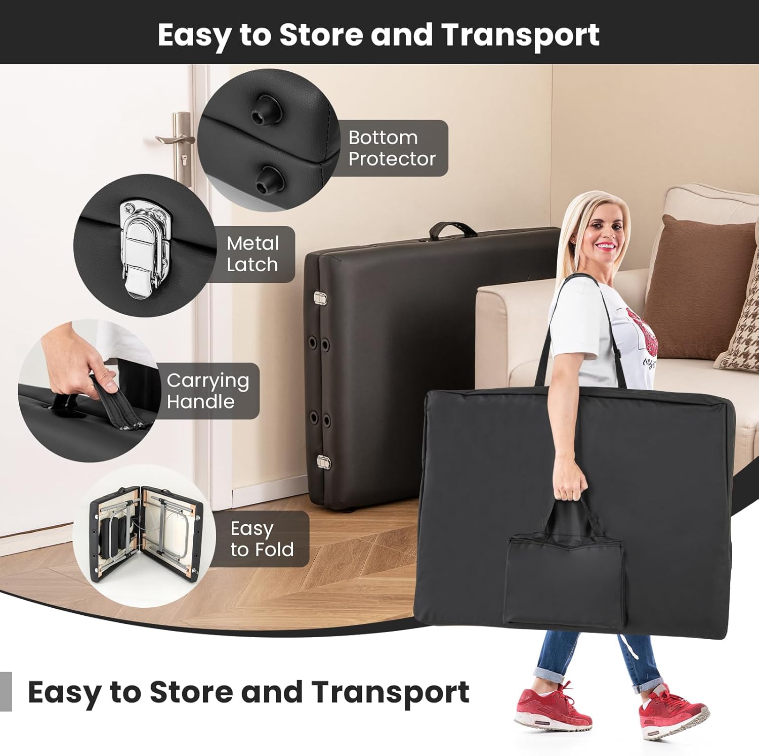 Giantex Portable Massage Table with Carrying Bag, Black Z37167