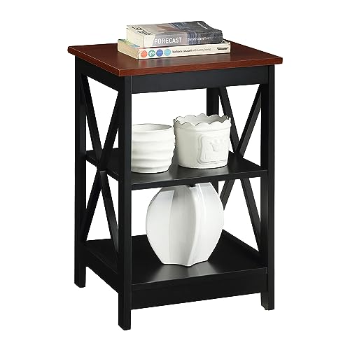 Convenience Concepts Oxford End Table with Storage Shelves, White Faux Marble/Black N969