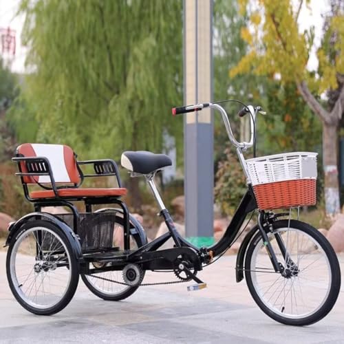 Folding Adult tricycles with Back seat,Elderly Rickshaw Pedals Tricycle,Cruiser Trike,3 Wheels Bicycles for Hanging Out and Traveling,Front and Rear Brakes
