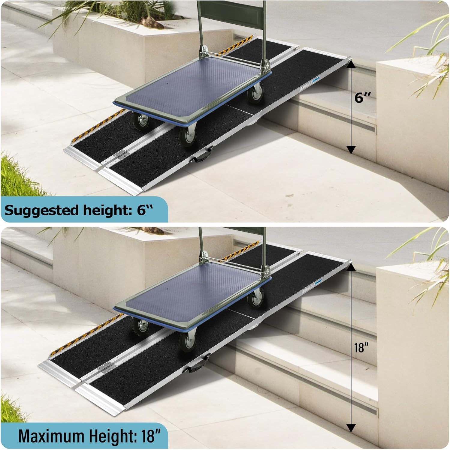 Portable Wheelchair Ramp 6FT, Non-Slip Aluminum Folding Ramp for Home Steps W713796