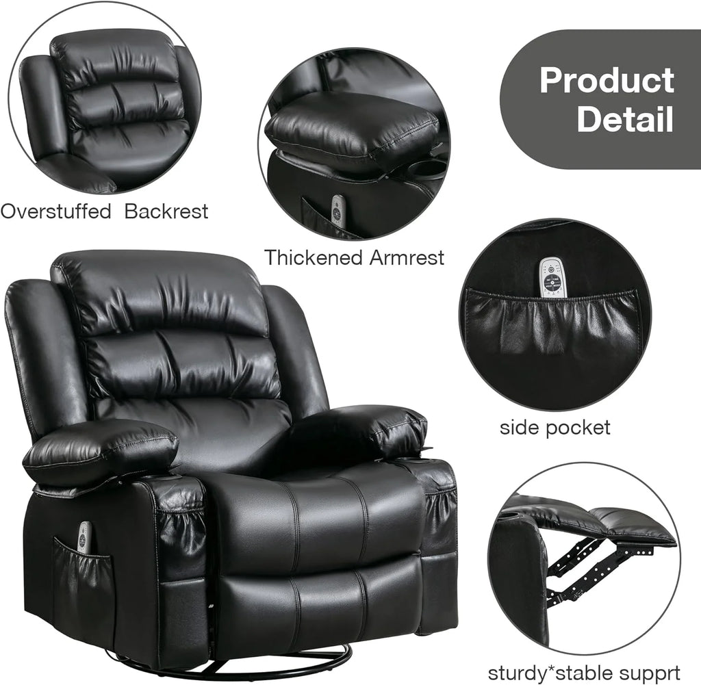 Massage Chair Recliner with Heat and USB Port, Swivel Rocking for Elderly (Black) A139032