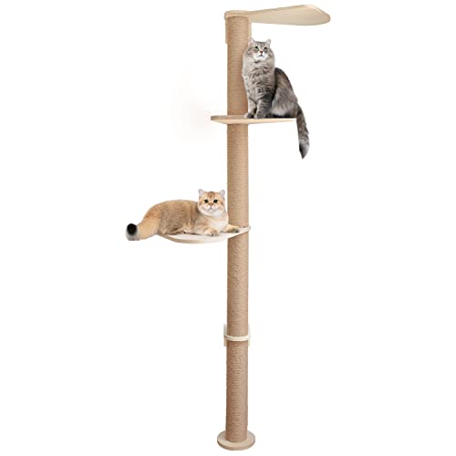 Wood Cat Tower Floor to Ceiling Adjustable with Scratching Post H64320