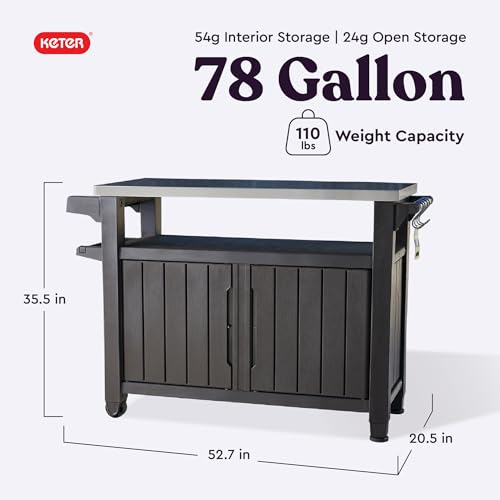 Keter Outdoor Rolling Table Cart with Wheels, Dark Brown V22486