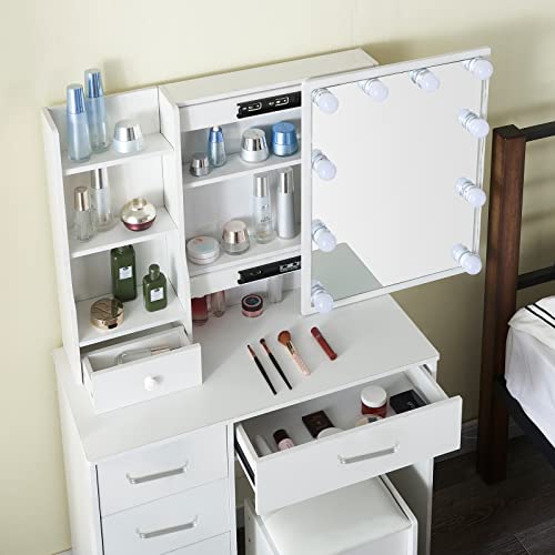 White Makeup Vanity Desk with Lighted Mirror and Drawers Z373651