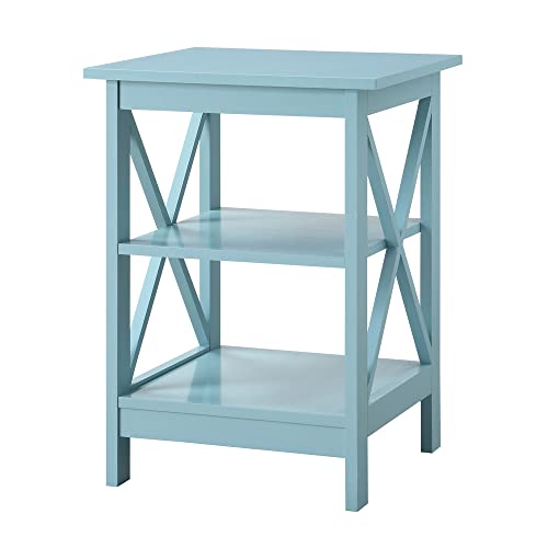 Convenience Concepts Oxford End Table 15.75" - Modern Living Room Table with Storage Shelves, Transitional Nightstand Side Table for Home Decor and Display, White Faux Marble/Black