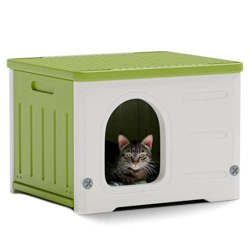 Stackable Plastic Cat House for Outdoor Indoor Use, Green M770