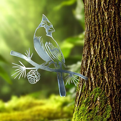 Metal Birds Tree Decor Cardinal Statue in Weathering Steel X765244