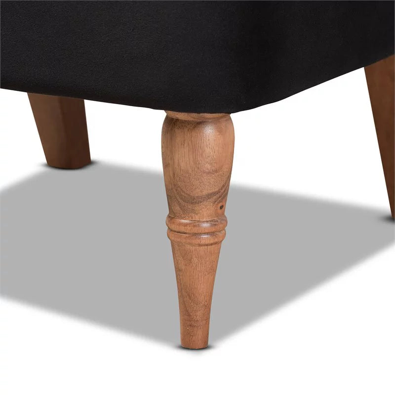 Bowery Hill Black Velvet Walnut Wood Accent Chair N790372