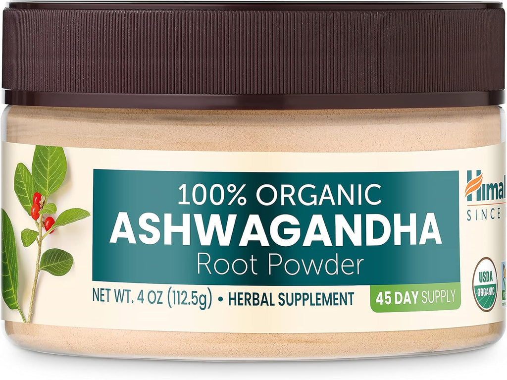 Himalaya 100% USDA Certified Organic Ashwagandha Root Powder Herbal Supplement, Supports Relaxation, Stress Relief, Energy, Occasional Sleeplessness, Non-GMO, Vegan, Flavorless, 4 Oz, 45 Day Supply