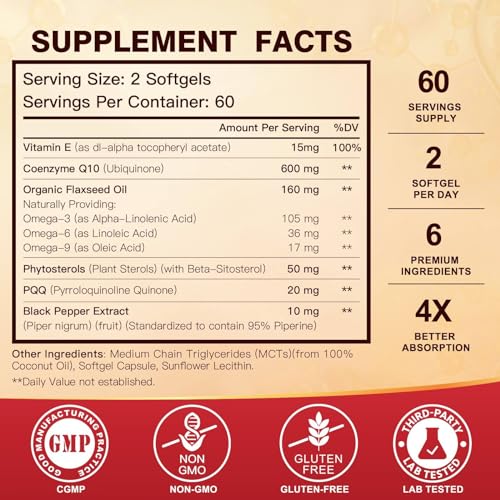 CoQ10 600 mg Softgels with Omega 3, PQQ & Vitamin E S6457
