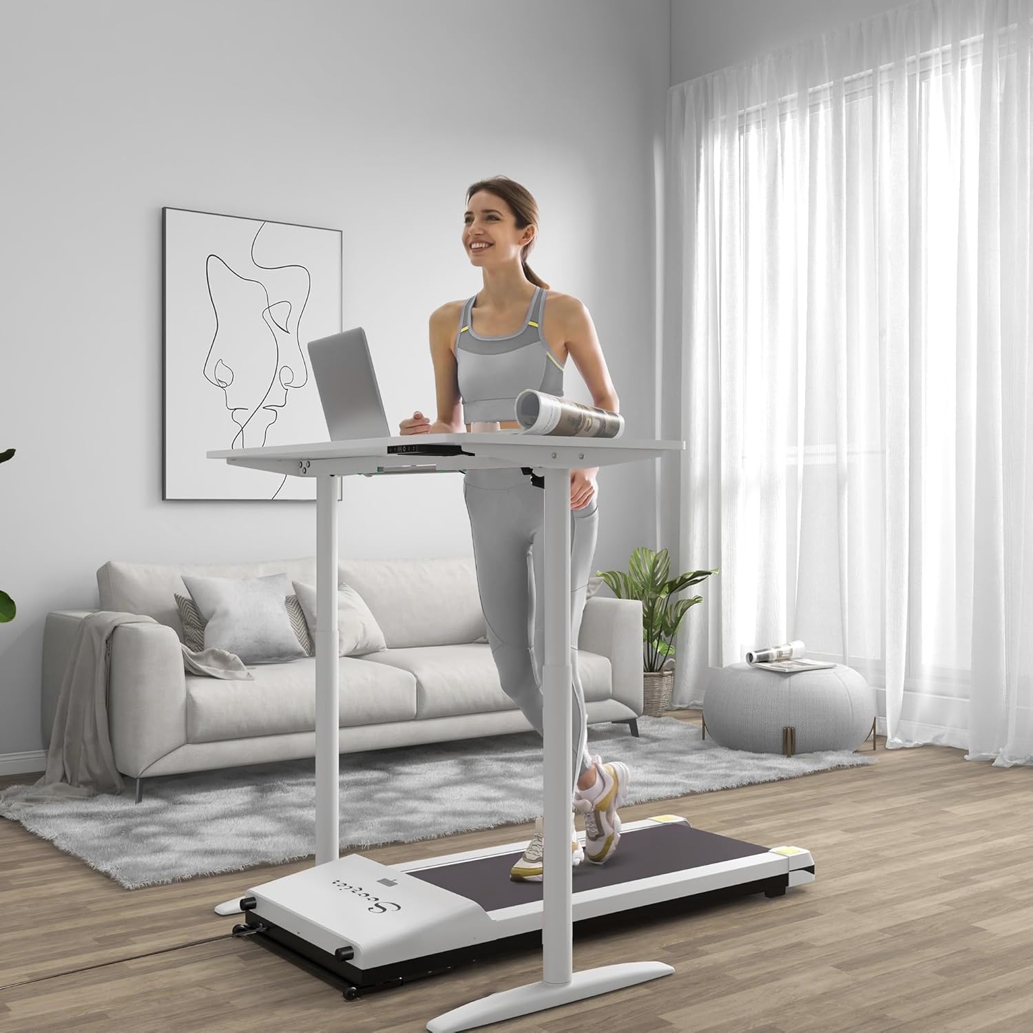 Soozier Under Desk Treadmill Portable Walking Pad with LED Display, White V763752
