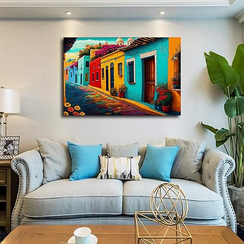 ISKADO Mexican Village Painting, Mexican Art Poster, Unframed 12x18inch J2996