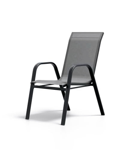 Patio Stackable Chairs Set of 4, Outdoor Stacking Metal Dining Chairs with Breathable Textilene Fabric & Metal Frame for Outdoor, Patio, Deck, Backyard, Grey