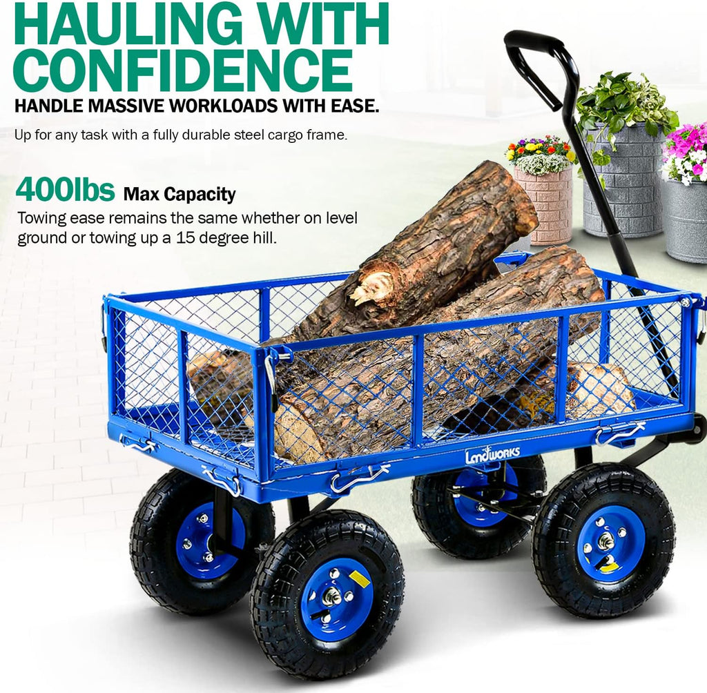 Landworks Lawn & Garden Utility Cart Beach Wagon, All Terrain, 400 lbs, Blue L983