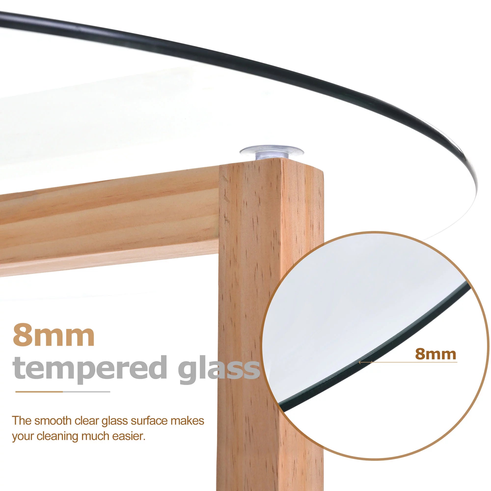 Round Glass Coffee Table with Tempered Glass Top & Wood Base Y46694