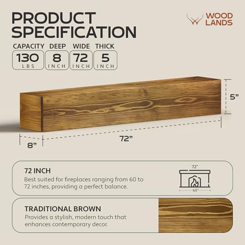 Woodlands-USA 72" Floating Fireplace Mantel Shelf, Rustic Wall Mounted, Charcoal Gray T535816