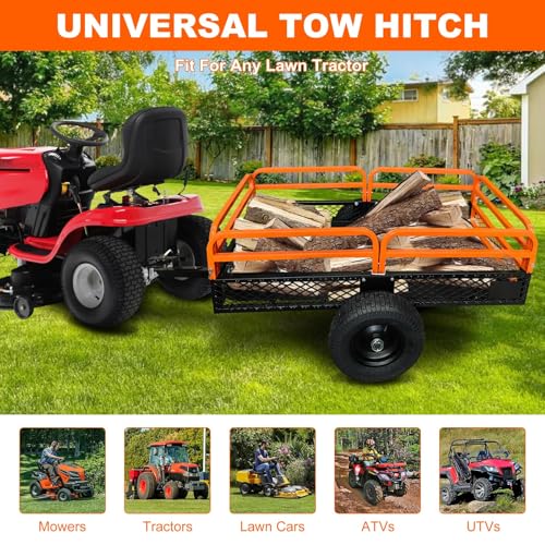 Heavy Duty Steel Dump Cart Utility Trailer 1600LB Capacity for ATV Lawn Tractor B543