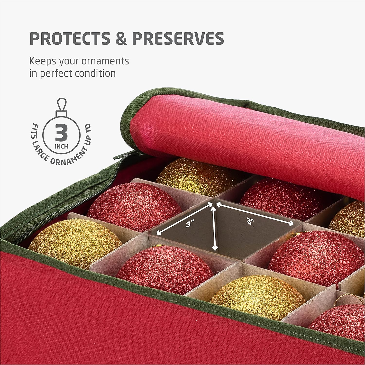 ZOBER Christmas Ornament Storage Box with Dividers, 600D Oxford Fabric N401