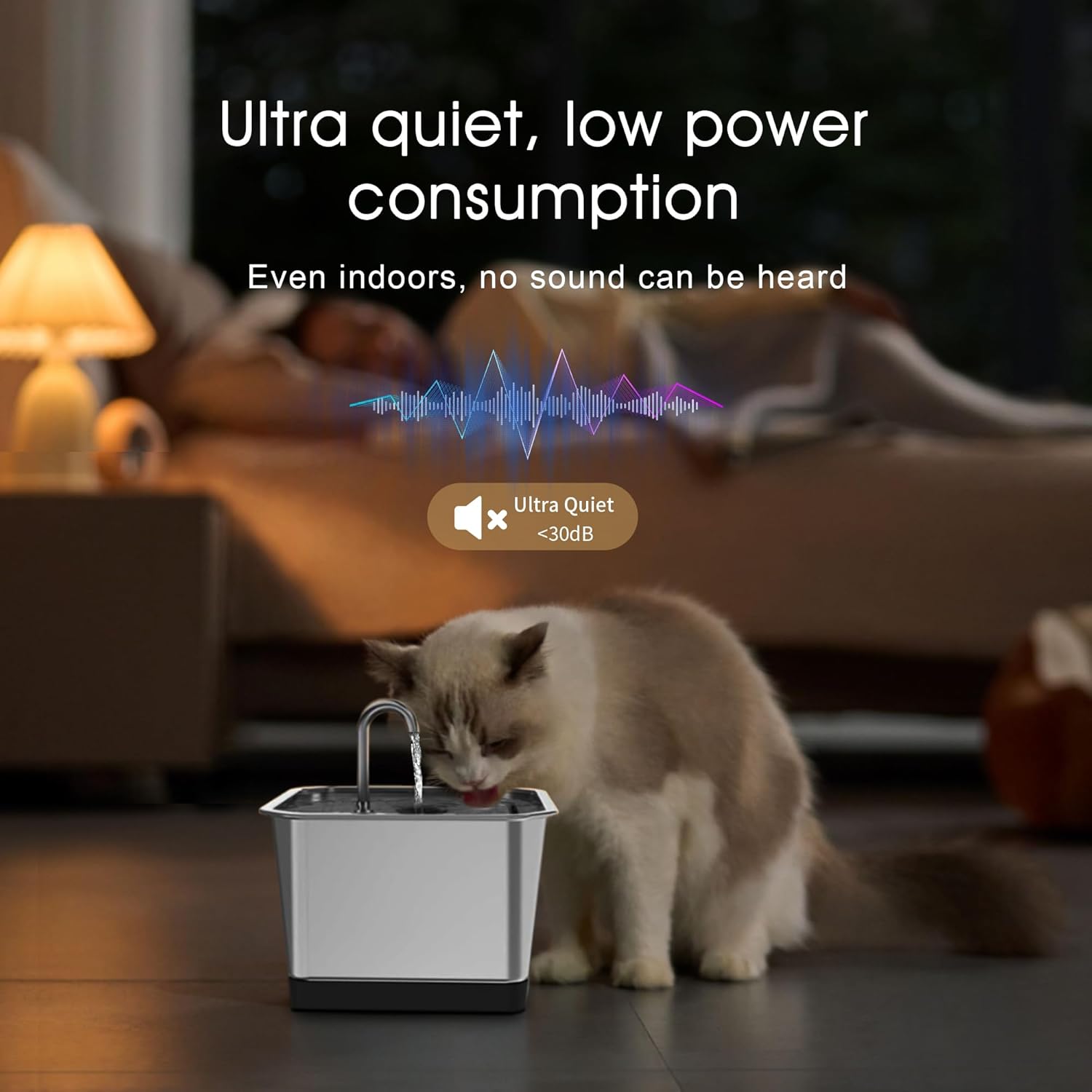Stainless Steel Cat Water Fountain with Motion Sensor, 3.5L S547