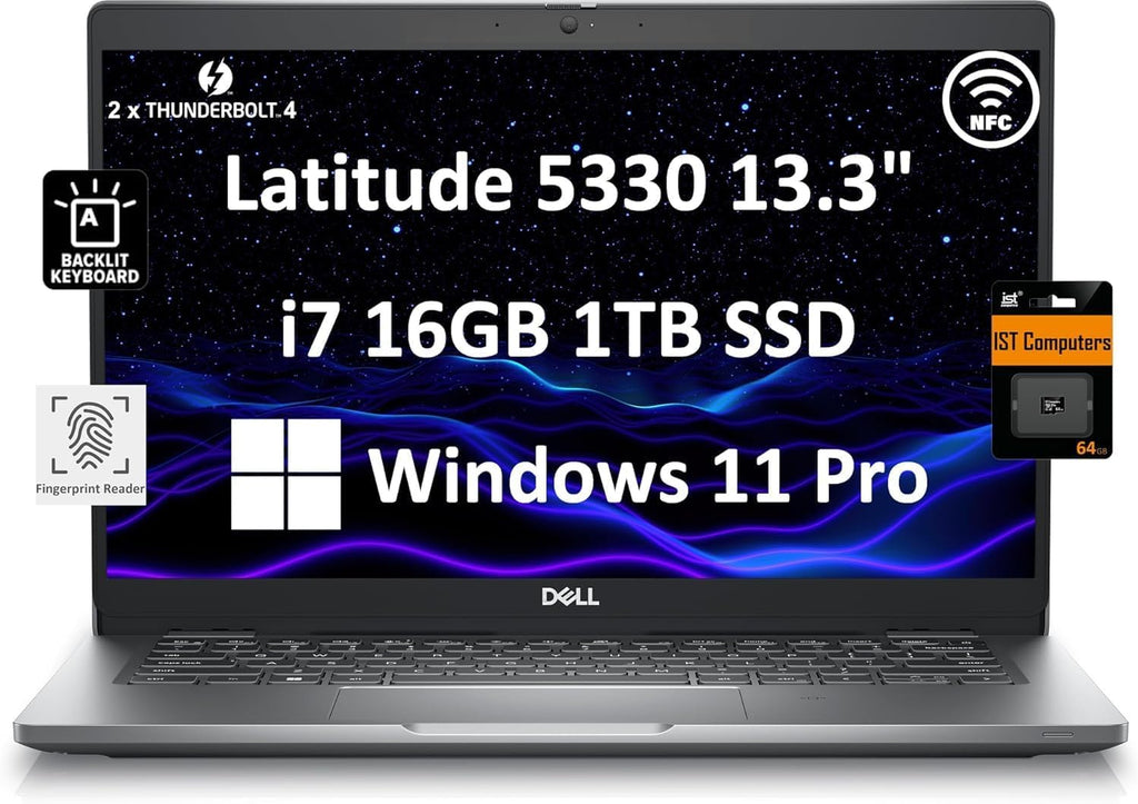 Dell Latitude 5330 Business Laptop (13.3"" FHD, Intel 10-Core i7-1265U Vpro, 16GB RAM, 1TB SSD, IST Card) 2 x Thunderbolt 4, Backlit KB, Fingerprint, Webcam, NFC, 2024 Latitude 5000, Win 11 Pro, Gray