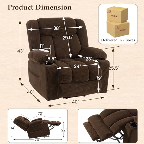 Large Power Lift Recliner for Elderly with Heat and Massage, Dark Brown P13635