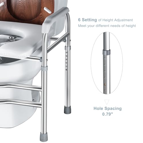Raised Toilet Seat with Handles, Heavy Duty, Height Adjustable, White R8807