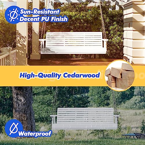 VINGLI Patio Wooden Porch Swing Chair with Hanging Chains, 5 FT, White W381253