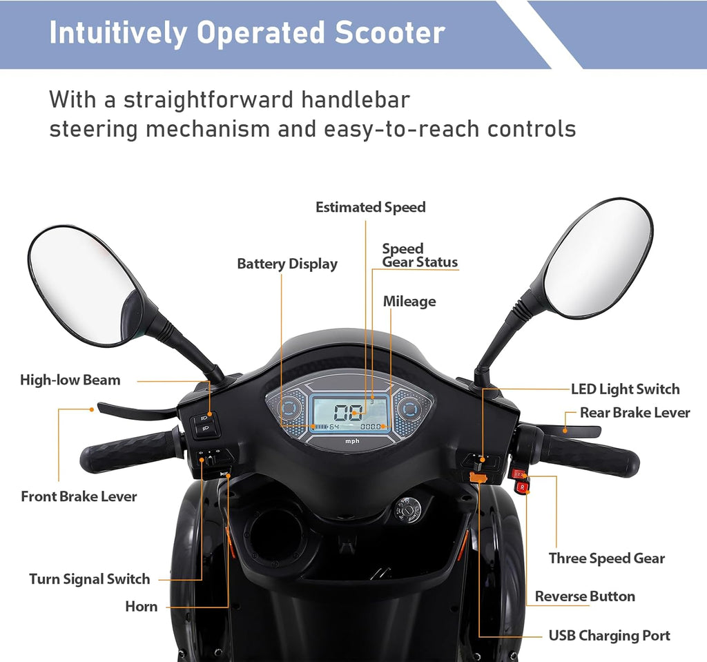 Heavy Duty 4-Wheel Mobility Scooter 800W for Adults & Seniors, Blue I848