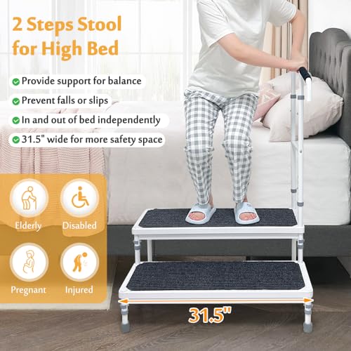 Bedside Step Stool with Handle for High Beds, Elderly Adults, 400lb Capacity R38892