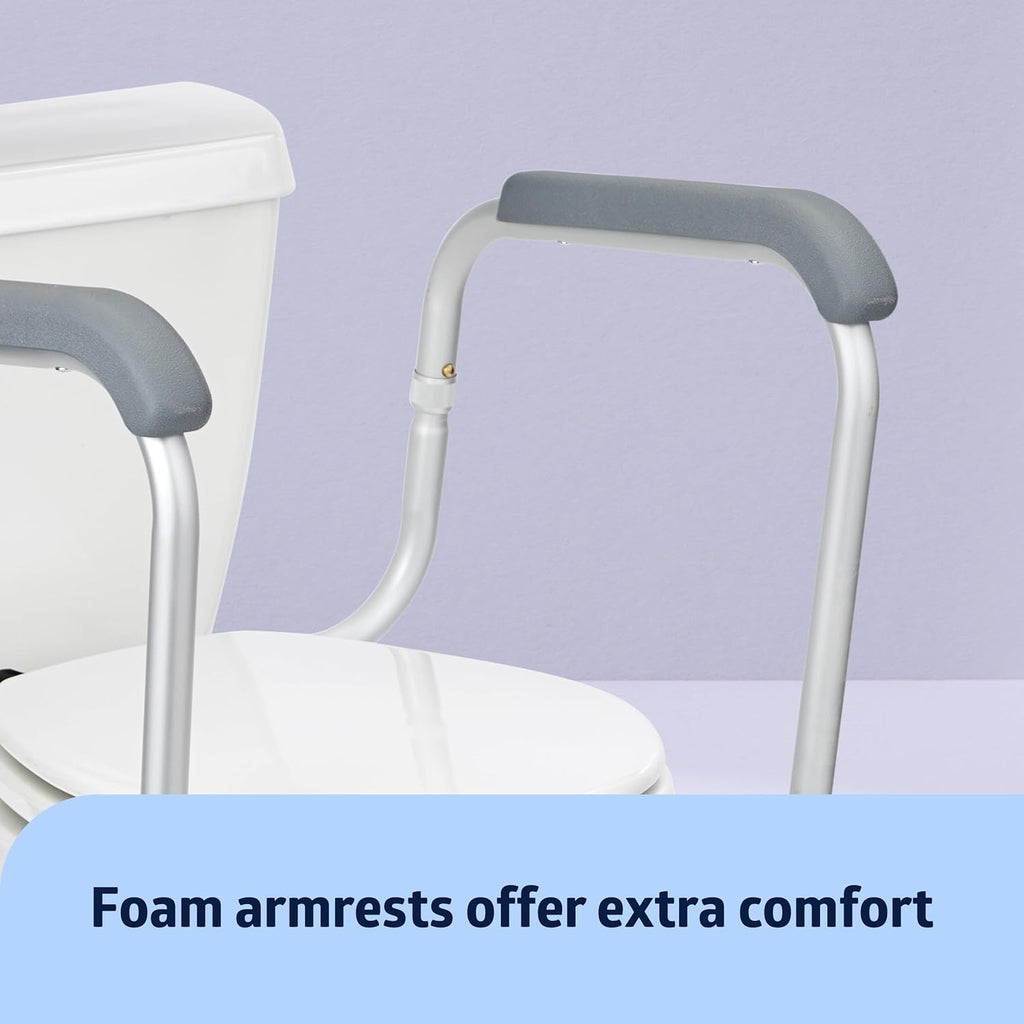 Medline Toilet Safety Rail for Seniors, Height Adjustable Bathroom Assist Frame with Armrests P937