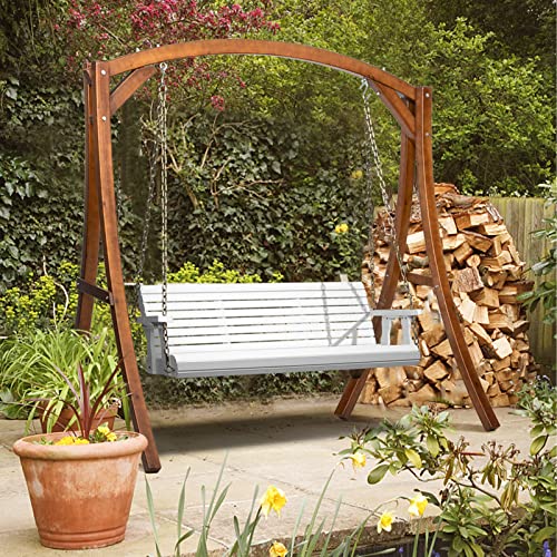 VINGLI Patio Wooden Porch Swing Chair with Hanging Chains, 5 FT, White W381253