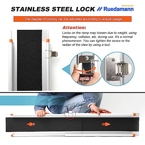 Ruedamann 6FT Adjustable Aluminum Wheelchair Ramp, 600lbs Capacity, Non-Skid D26374