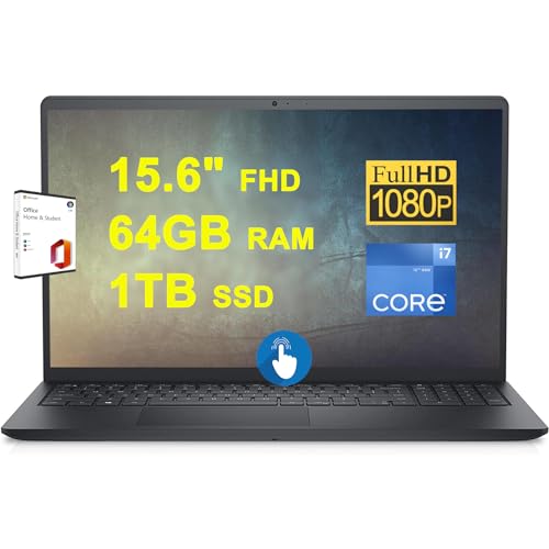 DELL Inspiron 15 3520 Business Laptop 15.6" FHD Anti-glare Touchscreen Intel 10-Core i7-1255U 32GB RAM 1TB SSD FHD Camera Microsoft Office 2019 Win11 Black