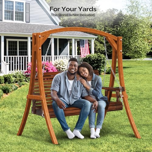 VINGLI Patio Wooden Porch Swing Chair with Hanging Chains, 5 FT, White W381253