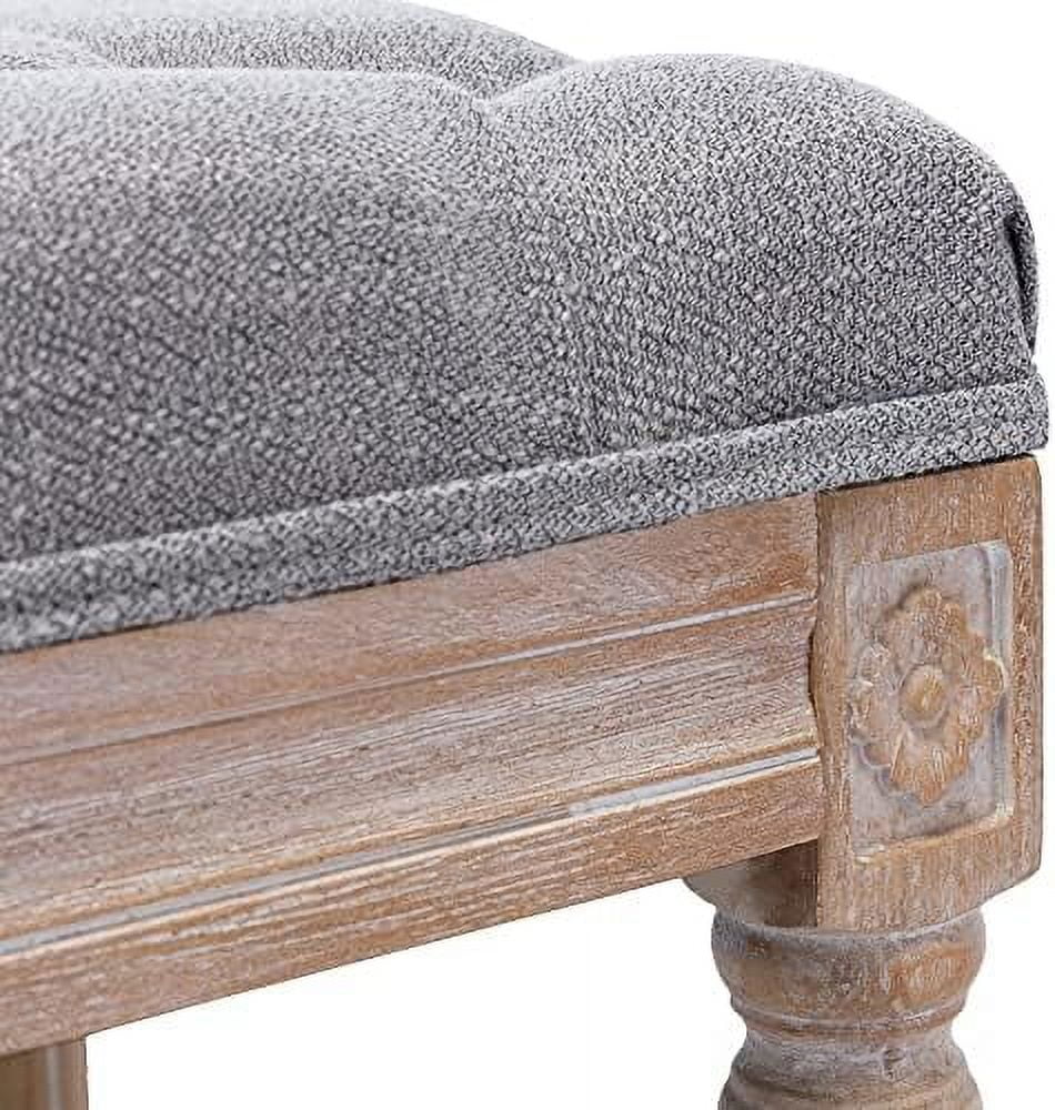 Grey Fabric Entryway Bench with Button Tufted Seat and Wood Legs G1644