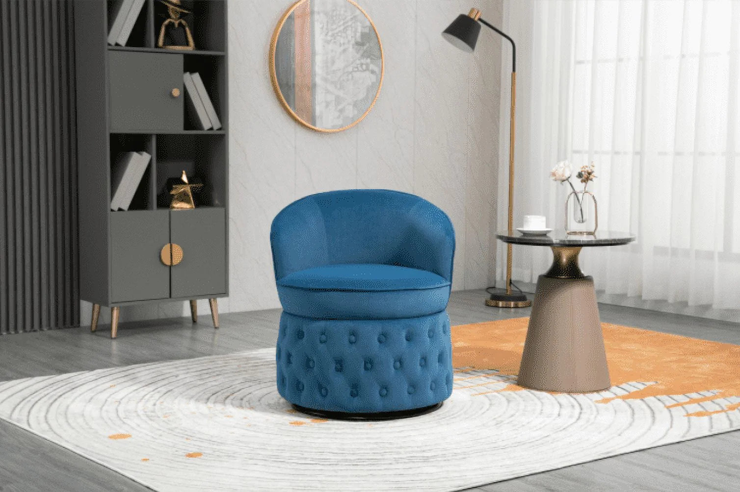 Villeston Swivel Velvet Barrel Accent Chair with Armrests, Beige P136388