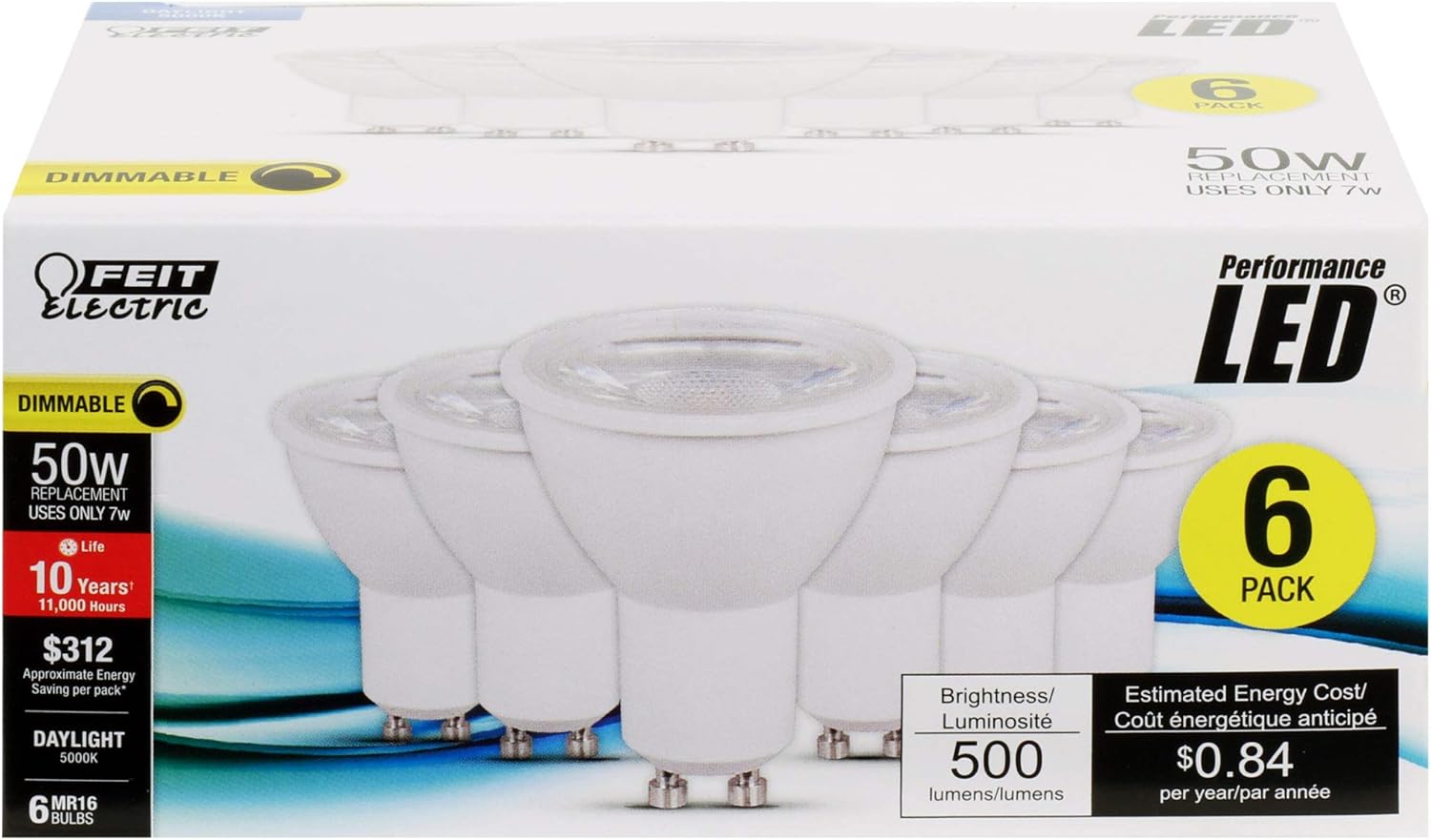 Feit Electric LED MR16 GU10 Light Bulb 5000K Dimmable 6-Pack B65191