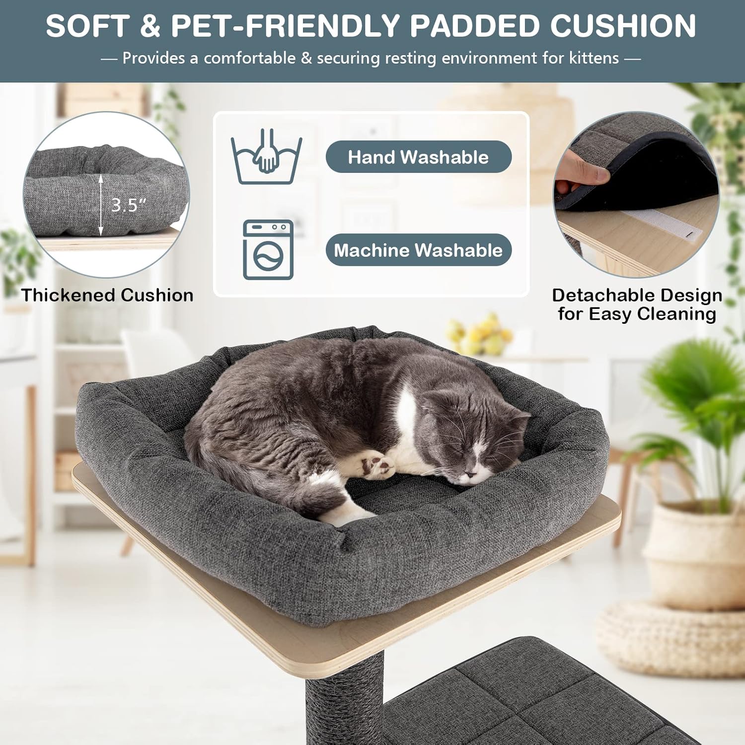 PETSITE 69" Tall Wooden Cat Tree Tower with Sisal Posts, Grey O423