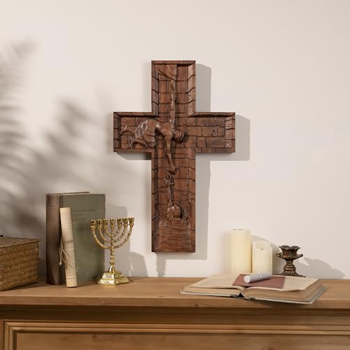 BGCOPPER Crucifix Wall Cross Handmade Wooden with Hook, Christian Wall Art, 14 Inch L40287