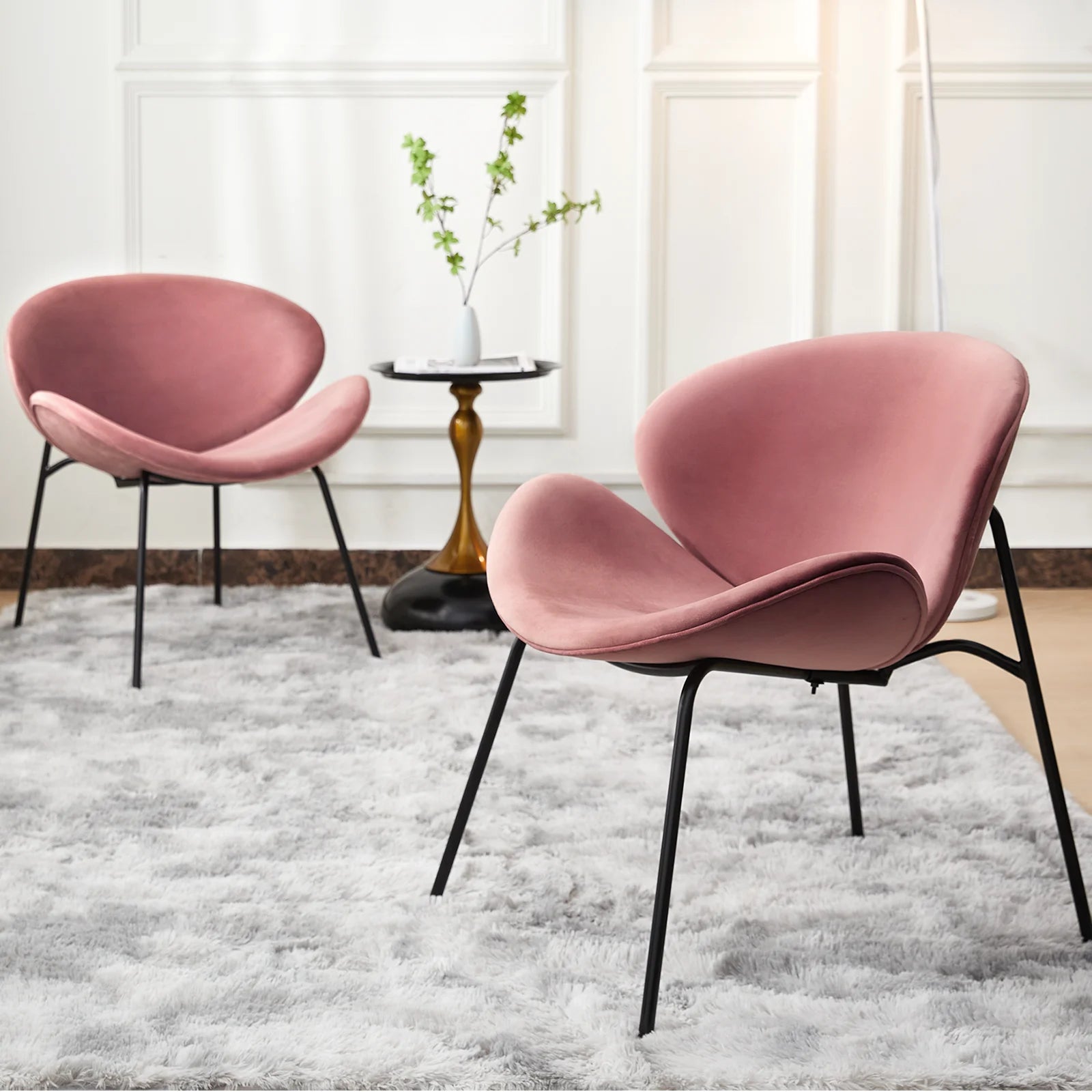 FAGAGA Velvet Accent Chair Set of 2 with End Table, Pink C6062