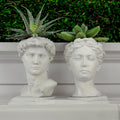 Unique Head Planter Succulent Pots - Greek Mythology Helen David Face Statue Bust Concrete Indoor Accessoires Decorative Office Sculpture Mini Flower Pot Outdoor Garden 5 Inch Set of 2, Gray (HD01)
