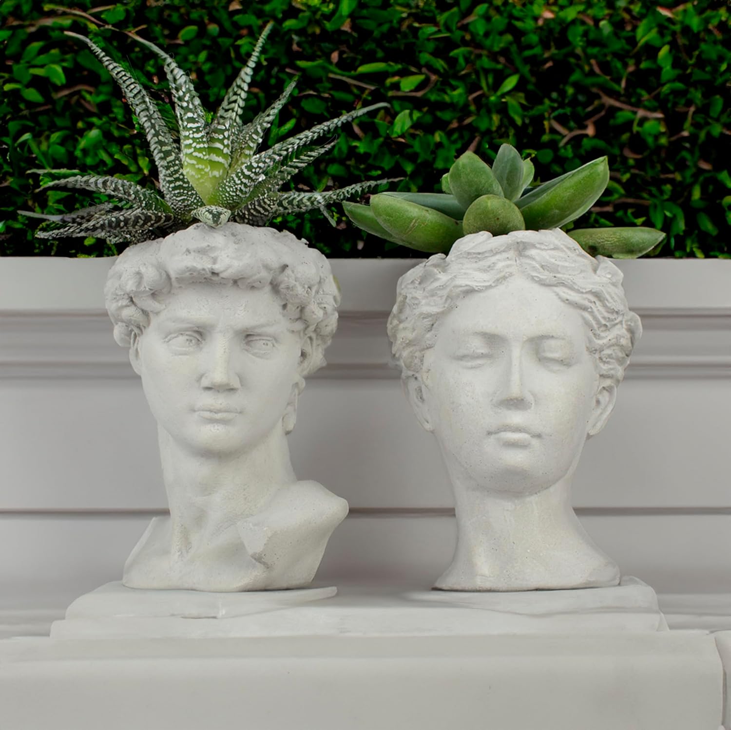 Unique Head Planter Succulent Pots - Greek Mythology Helen David Face Statue Bust Concrete Indoor Accessoires Decorative Office Sculpture Mini Flower Pot Outdoor Garden 5 Inch Set of 2, Gray (HD01)