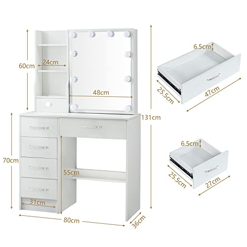 White Makeup Vanity Desk with Lighted Mirror and Drawers Z373651