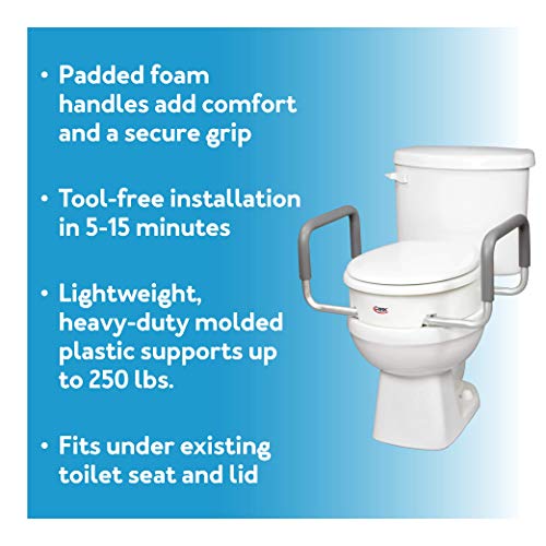 Carex 3.5 Inch Raised Toilet Seat with Arms for Elongated Toilets, White Y340582