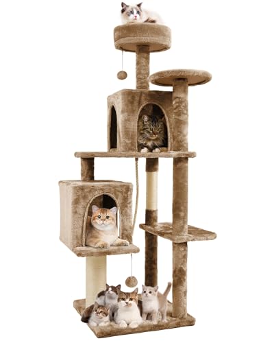 58 Inch Cat Tree Cat Tower for Indoor Cats Tall Cat Condos Scratching Post with Hanging Toy Cat Furniture for Kitten Pets Play, Brown