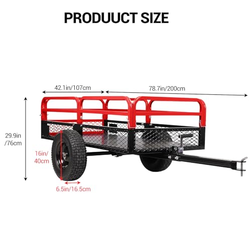 Heavy Duty Steel Dump Cart Utility Trailer 1600LB Capacity for ATV Lawn Tractor B543