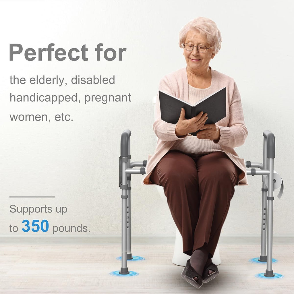Raised Toilet Seat with Handles, Adjustable Padded Seat for Seniors, Heavy Duty 350lbs O113575